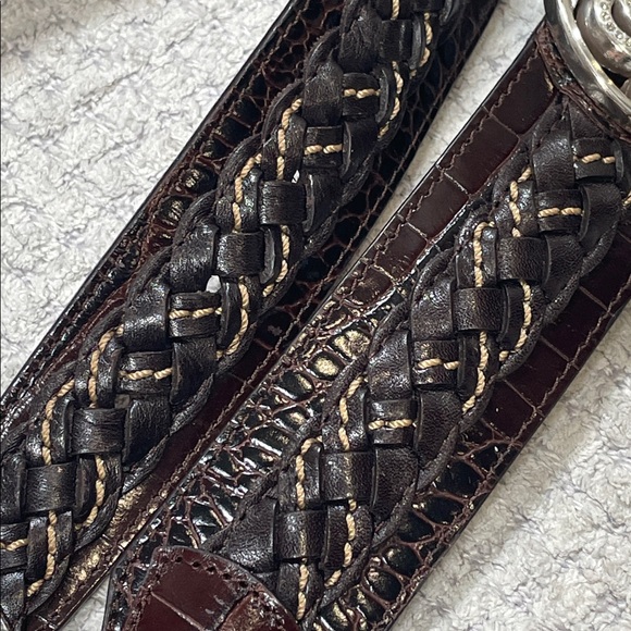 BRIGHTON Belt Brown Woven Croc Leather Concho Rhinestones Silvertone Size 36